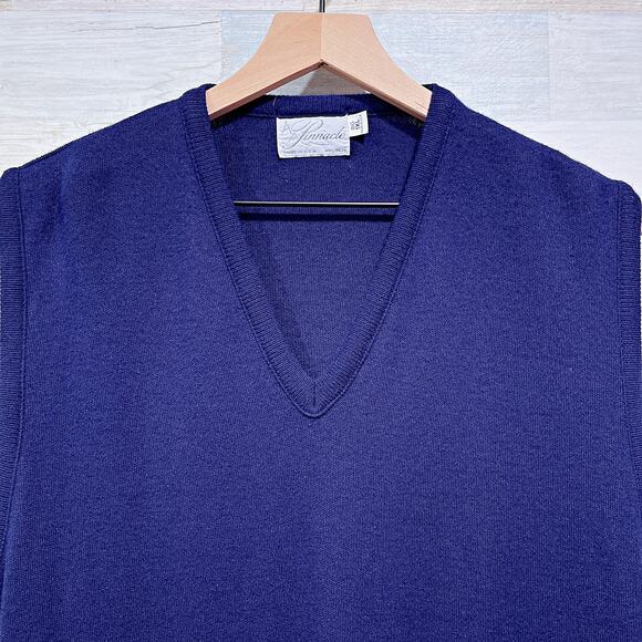 Pinnacle Vintage Orlon Acrylic Sweater Vest Navy Blue V Neck USA Mens Big 1X 1XB - Picture 2 of 6